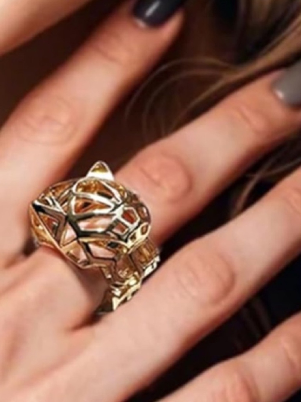 NEW Leopard Head 3D Grid Gold Cutout Statement Ring